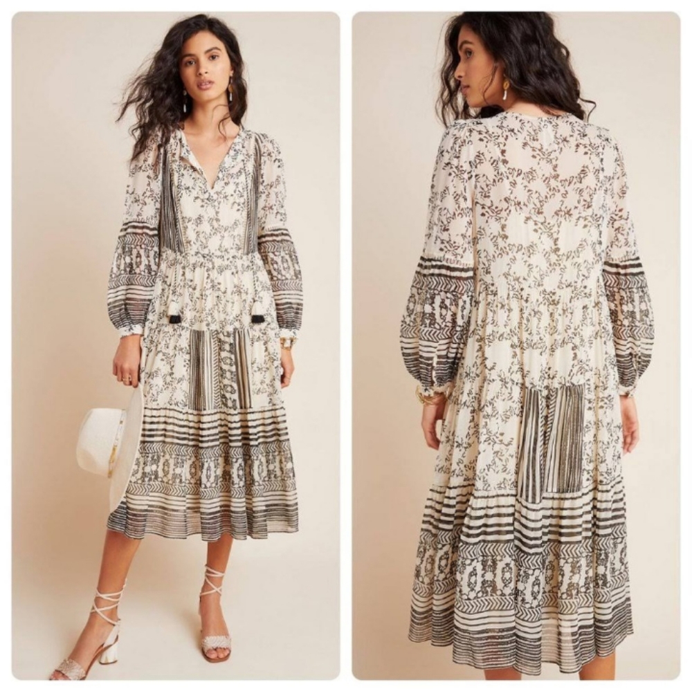 Anthropologie Talulah Tiered Midi Dress Sz M